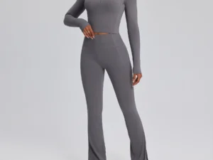 Yoga Set Long Sleeve Sportswear with High Waist Bell-Bottoms and Fitness Bra